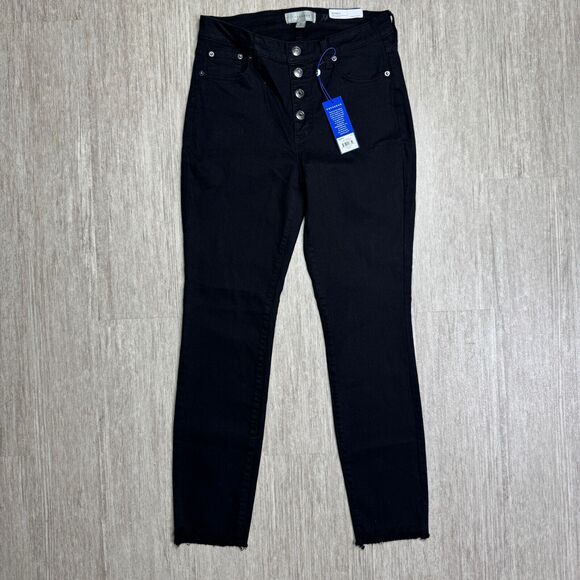 Popsugar Skinny Jeans Black Denim NEW Size 8 28" Inseam Frayed Hem Stretch Fit - Picture 1 of 11